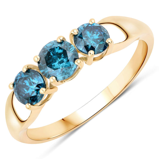 Anillo de Oro Amarillo de 14K con Diamante Azul Genuino de 1.03 Quilates
