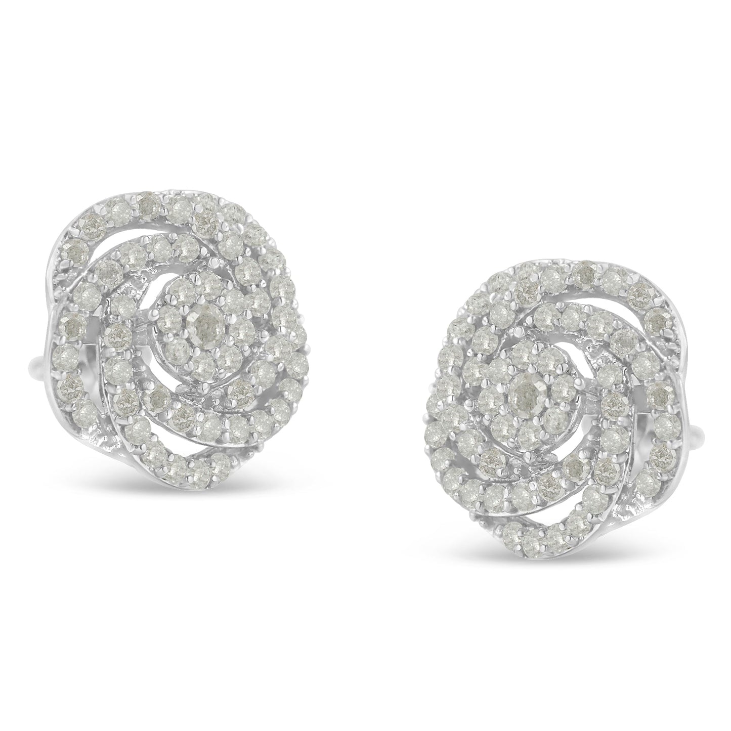 Pendientes de racimo floral de oro blanco de 10 quilates con diamantes de talla roseta (1 quilate en total, color I-J, claridad I2-I3)