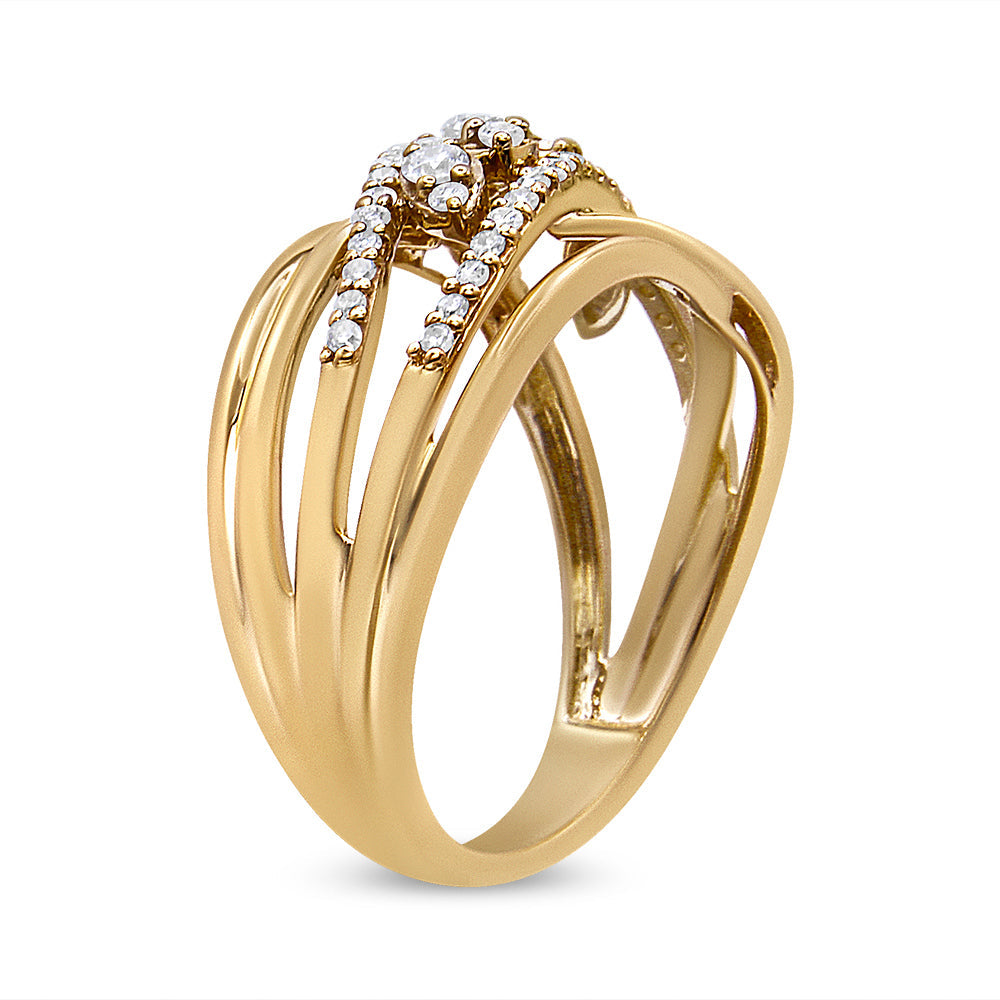 Anillo tipo cóctel de oro amarillo de 10K con diamante de corte redondo de 1/2 quilate en varias filas y vástago dividido (color H-I, claridad SI2-I1) - Talla 7