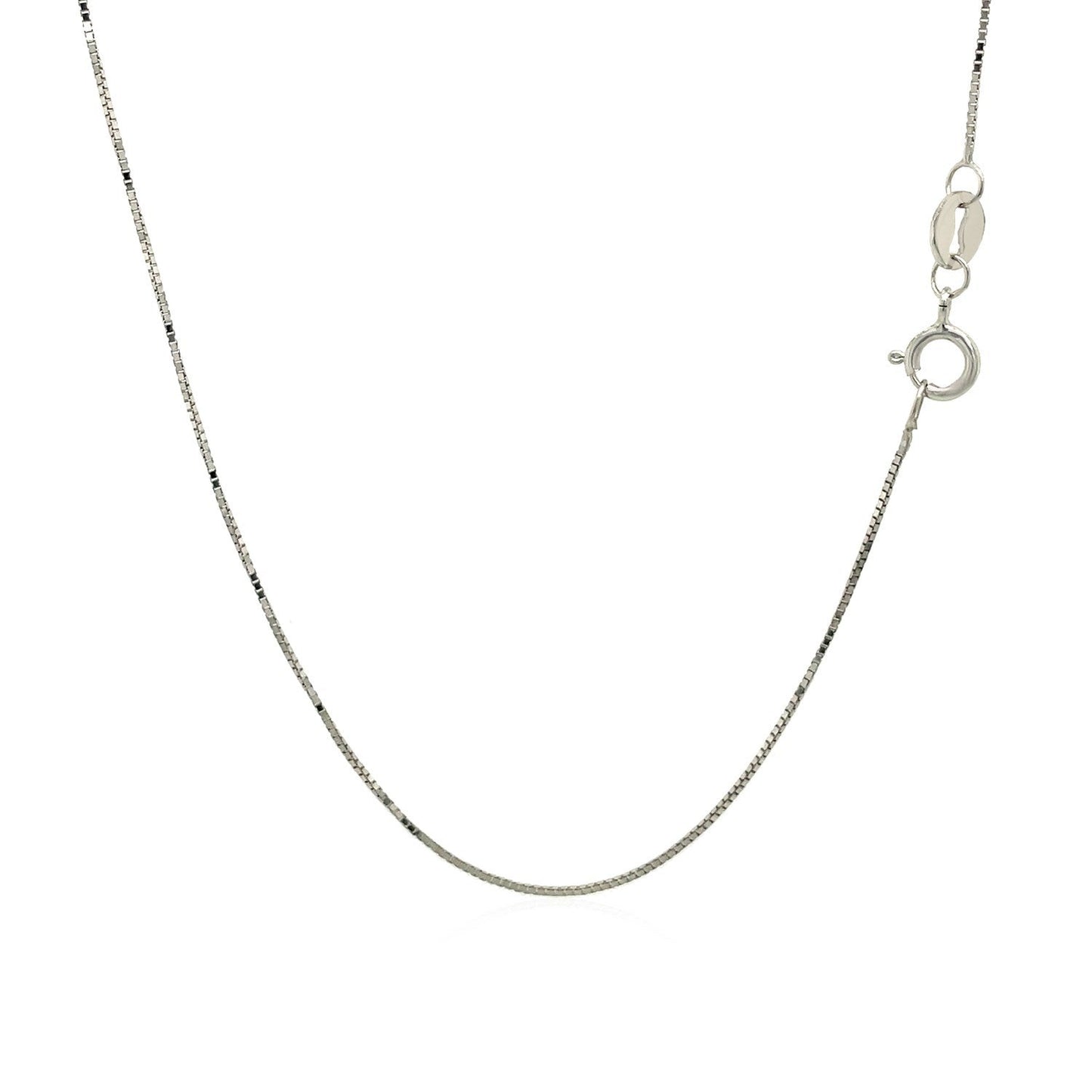 Cadena clásica de oro blanco de 14k, diseño Box, 0.6mm