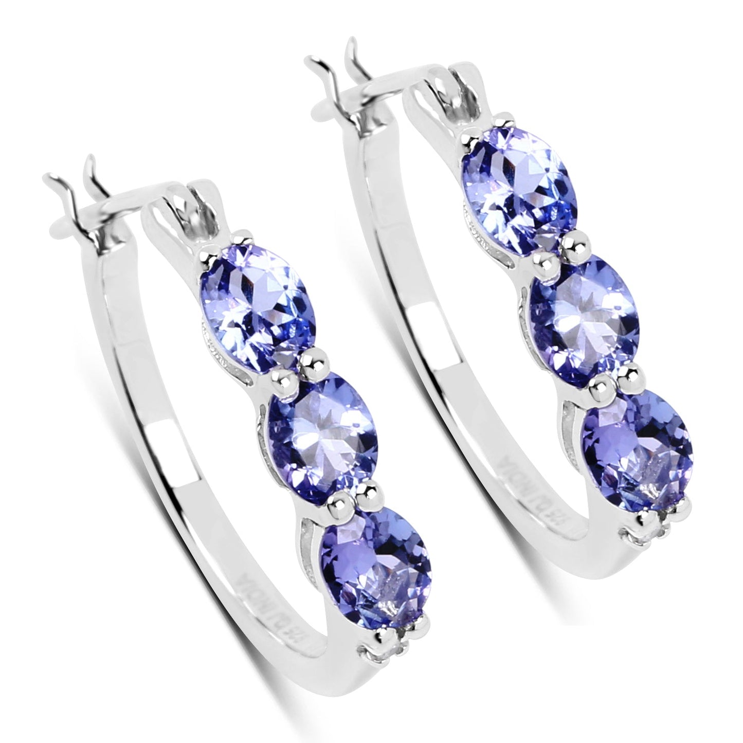 Pendientes de plata de ley .925 con tanzanita auténtica de 1.99 quilates y diamantes blancos