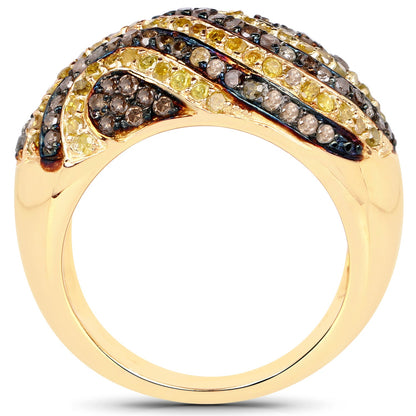 Anillo de plata de ley .925 chapado en oro amarillo de 14 quilates con diamantes de champán y diamantes amarillos genuinos de 1,19 quilates