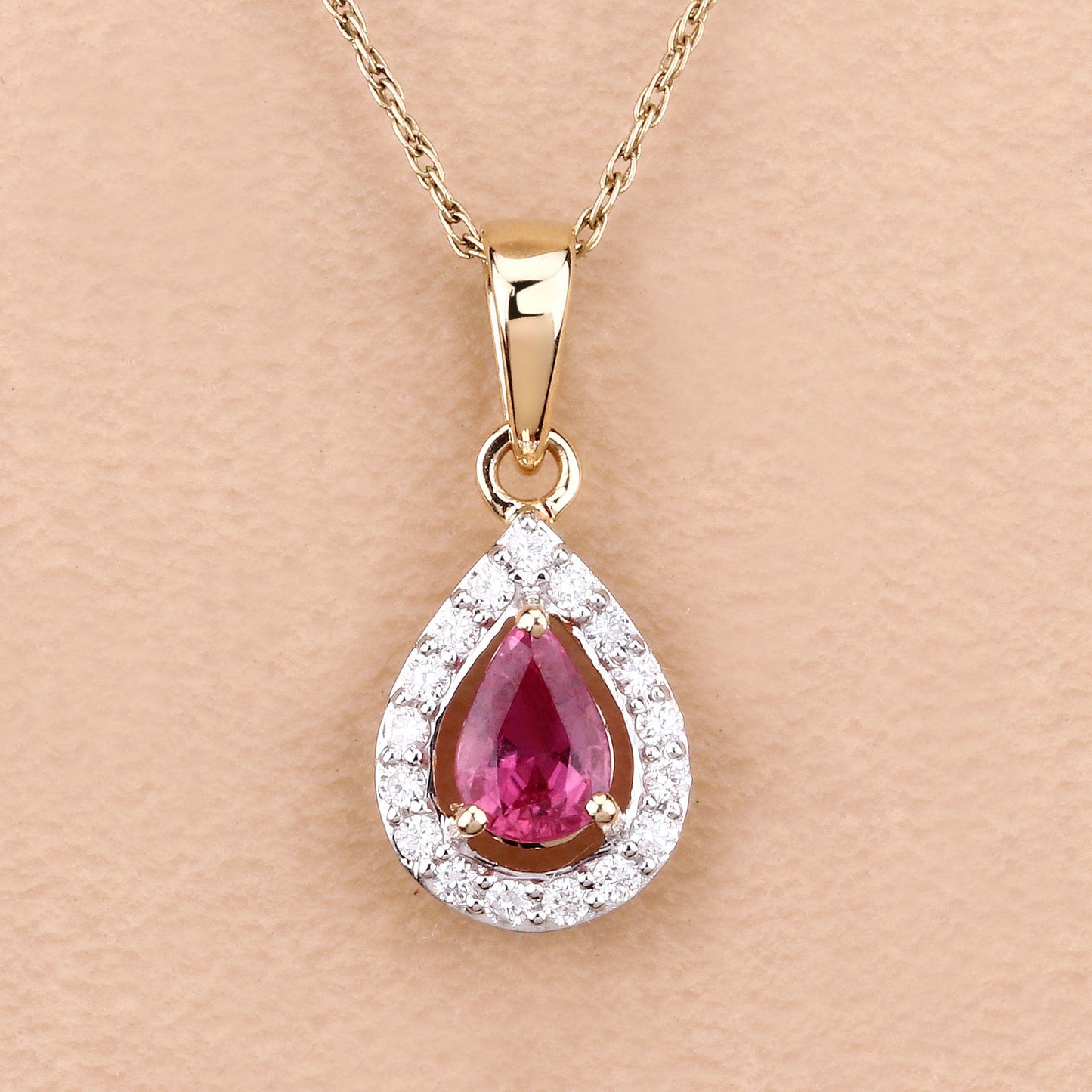 Colgante de oro amarillo de 14 quilates con rubí genuino de 1,03 quilates y diamantes blancos