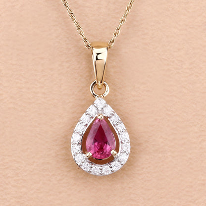 Colgante de oro amarillo de 14 quilates con rubí genuino de 1,03 quilates y diamantes blancos