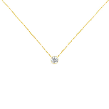 Collar con colgante de oro amarillo de 10K, solitario de diamante de talla brillante redonda de 1/2 quilate engastado en bisel moderno, 40-45 cm (color H-I, claridad SI2-I1)