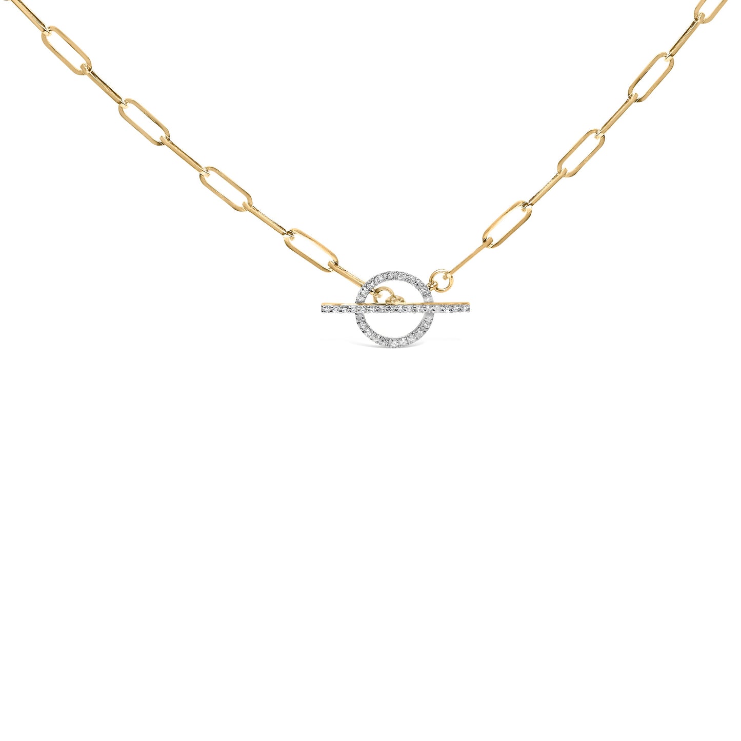 Collar de oro amarillo de 14 K con eslabones tipo clip, diamante de 1/4 qt (color I-J, claridad I1-I2) y cierre de palanca, 45,72 cm