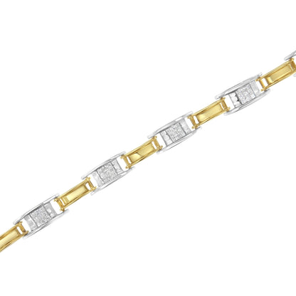 Pulsera de 7" de oro de 14K de dos tonos con eslabones y diamantes de corte princesa de 1,00 Cttw (color H-I, claridad SI1-SI2)
