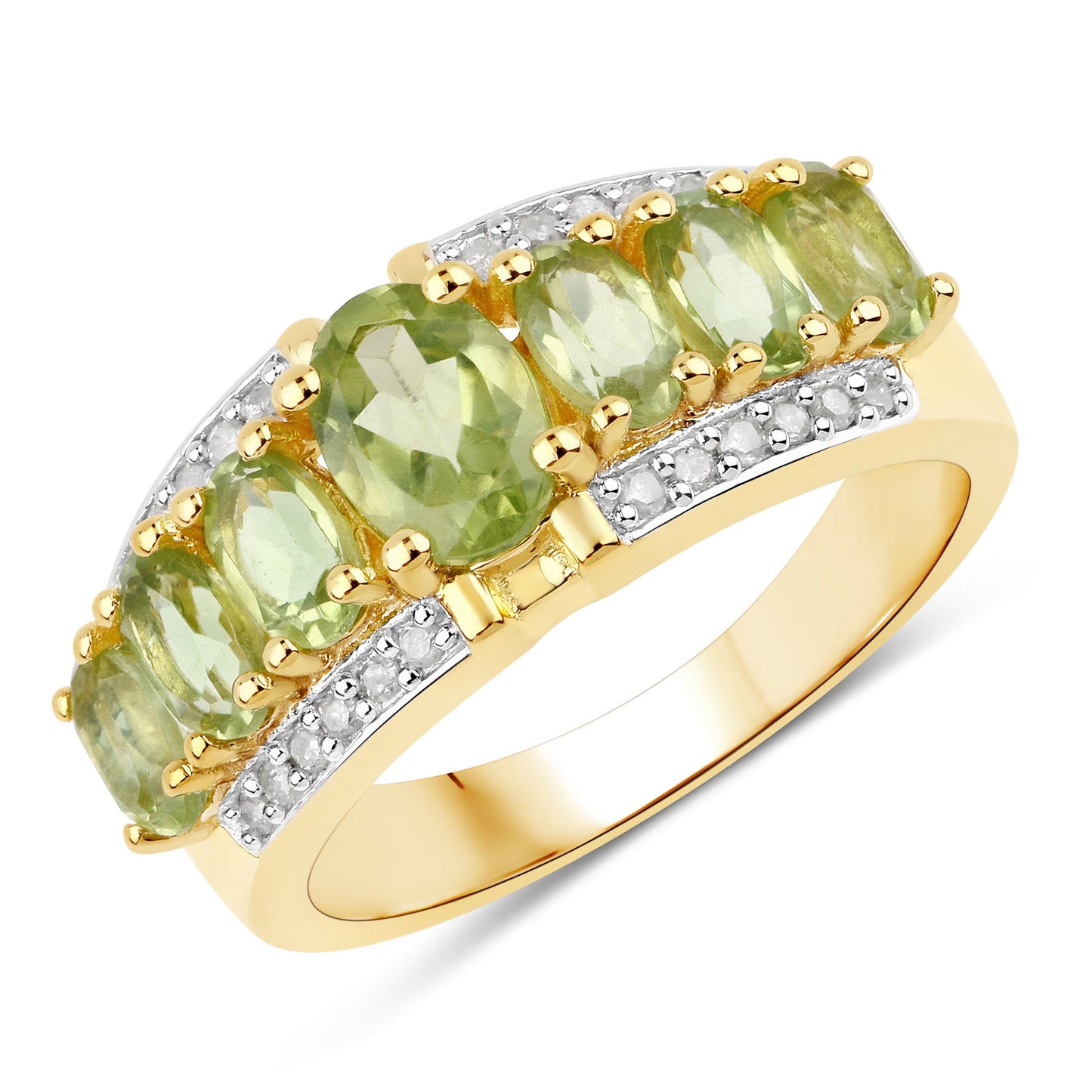 Anillo de plata de ley .925 con peridoto genuino de 2,34 quilates y diamantes blancos