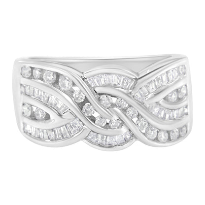 Anillo de diamante de oro blanco de 10K con diseño de bypass (1 Cttw, color H-I, claridad I1-I2) - Talla 6-3/4