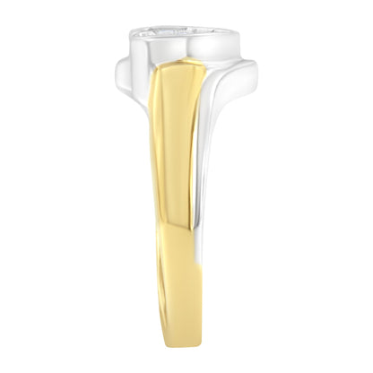 Anillo de promesa de corazón de oro de dos tonos de 14K con diamante de talla princesa (1/4 quilates en total, color H-I, claridad I1-I2) - Talla 6