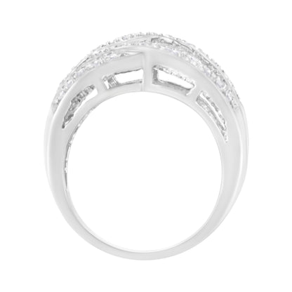 Anillo de plata de ley .925 de 1.0 Cttw con canal, diamantes redondos y baguette alternados, diseño cruzado (color I-J, claridad I2-I3) - Talla 7