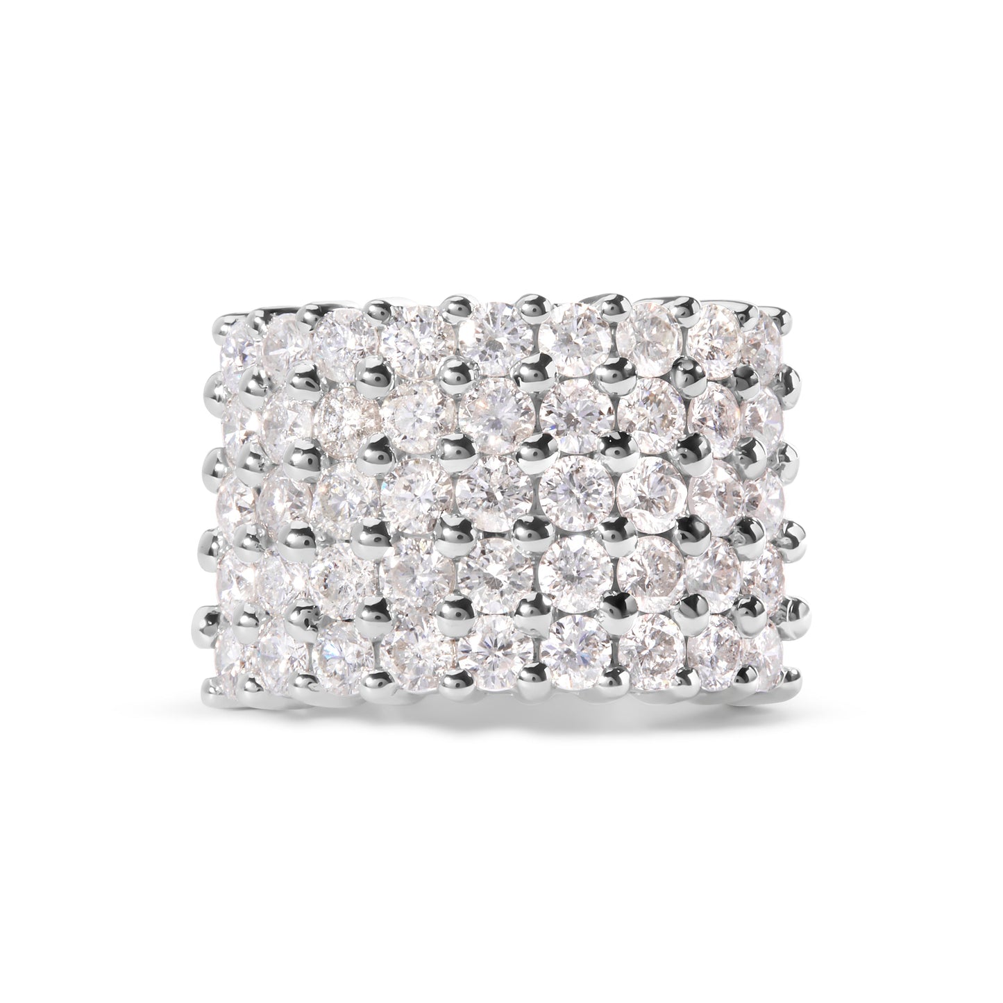 Anillo de banda de 5 filas de diamantes de 4.0 quilates en oro blanco de 14 quilates (color I-J, claridad I1-I2) - Talla 7