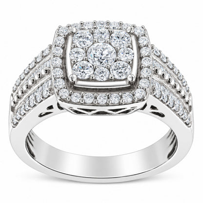 10K White Gold Diamond Cluster Ring (1 Cttw, H-I Color, I1-I2 Clarity) - Size 6-3/4