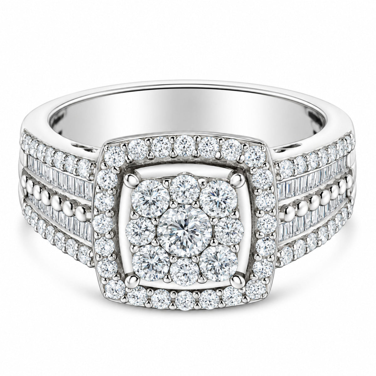 10K White Gold Diamond Cluster Ring (1 Cttw, H-I Color, I1-I2 Clarity) - Size 6-3/4