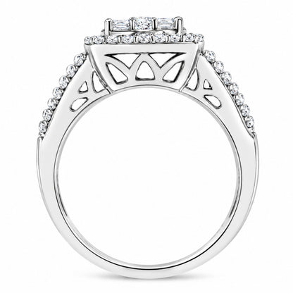 10K White Gold Diamond Cluster Ring (1 Cttw, H-I Color, I1-I2 Clarity) - Size 6-3/4