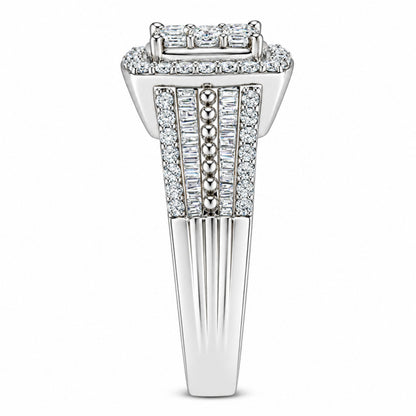 10K White Gold Diamond Cluster Ring (1 Cttw, H-I Color, I1-I2 Clarity) - Size 6-3/4