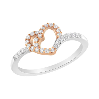Anillo de cóctel de oro de dos tonos de 10K con corazón de diamante (1/5 Cttw, color H-I, claridad I1-I2) - Talla 6-1/2