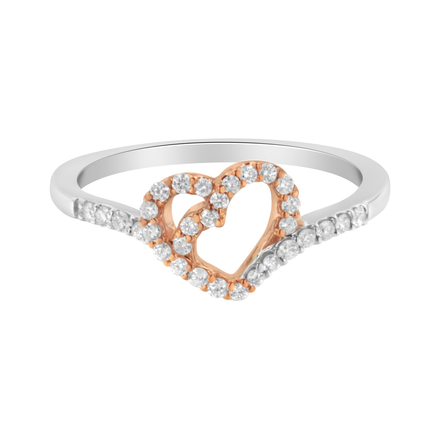 Anillo de cóctel de oro de dos tonos de 10K con corazón de diamante (1/5 Cttw, color H-I, claridad I1-I2) - Talla 6-1/2