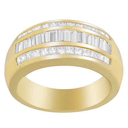 Anillo de oro amarillo de 14 quilates con diamantes talla princesa y baguette de 1 qt. peso total (H-I, SI1-SI2)