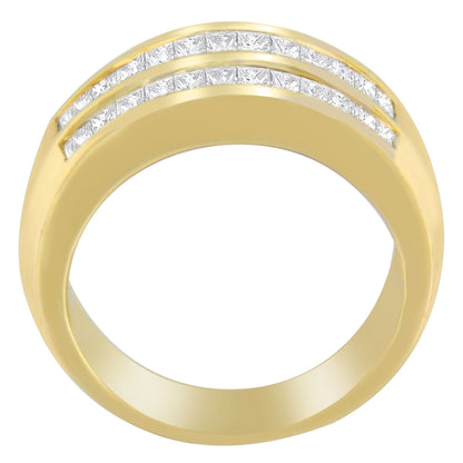 Anillo de oro amarillo de 14 quilates con diamantes talla princesa y baguette de 1 qt. peso total (H-I, SI1-SI2)
