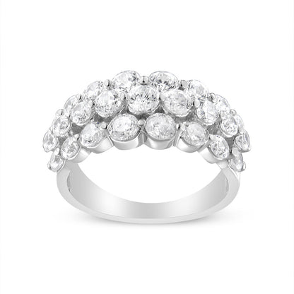 Anillo de oro blanco de 10K con 2 1/2 quilates de diamante natural redondo de 3 hileras (color I-J, claridad I1-I2) - Talla 7