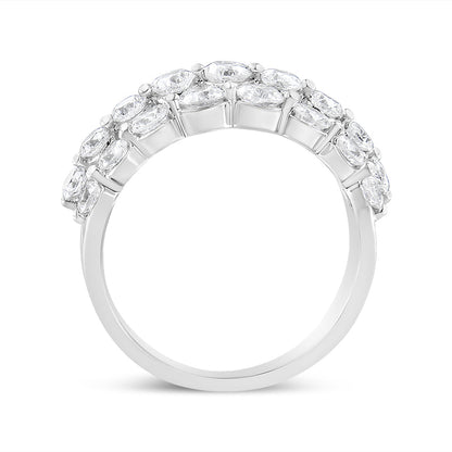 Anillo de oro blanco de 10K con 2 1/2 quilates de diamante natural redondo de 3 hileras (color I-J, claridad I1-I2) - Talla 7