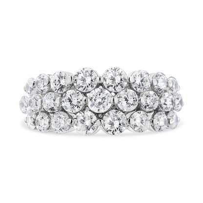 Anillo de oro blanco de 10K con 2 1/2 quilates de diamante natural redondo de 3 hileras (color I-J, claridad I1-I2) - Talla 7
