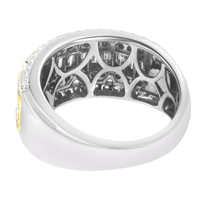 Anillo de oro blanco y amarillo de 10K con diamantes baguette y de talla redonda de 1,00 quilates, estilo Art Déco, multihilera (color I-J, claridad I1-I2) - Talla 7
