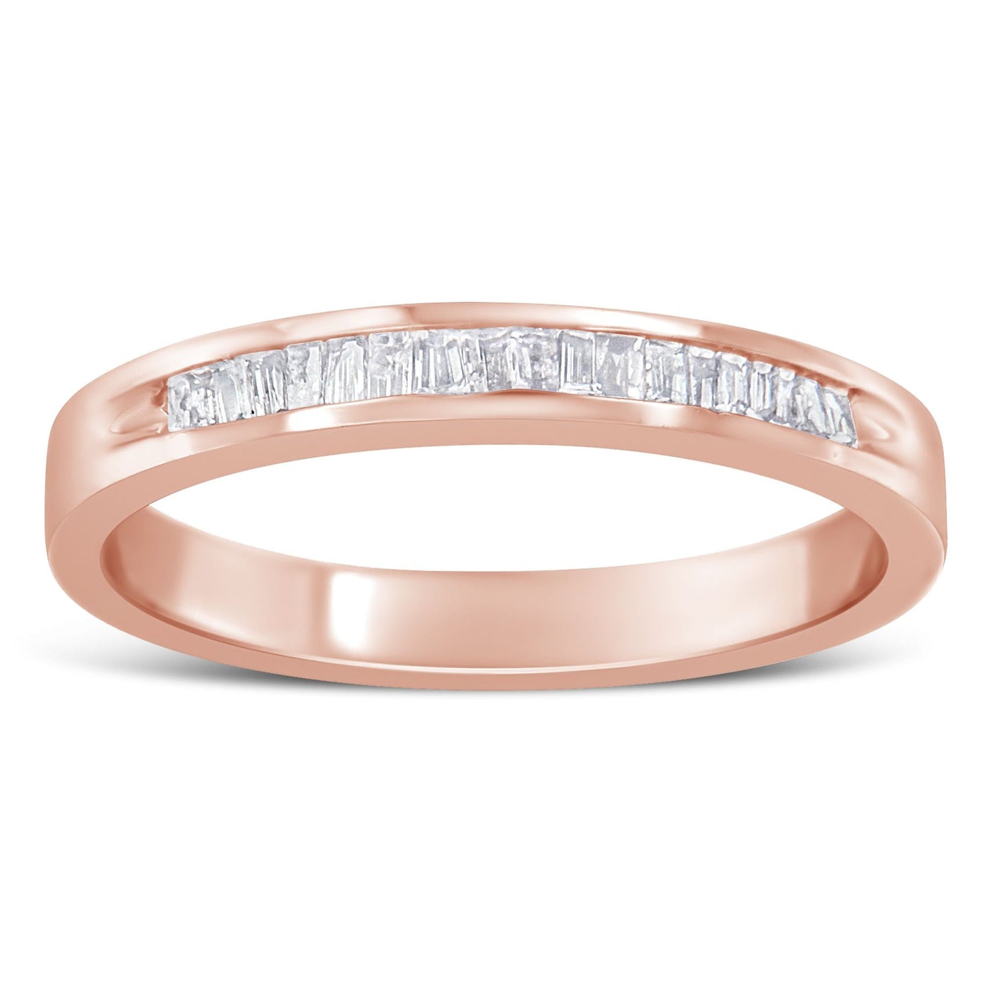 Anillo de banda apilable con diamantes engastados en canal de oro rosa de 10K sobre plata de ley .925 de 1/5 Cttw (color H-I, claridad I1-I2) - Talla 6 3/4