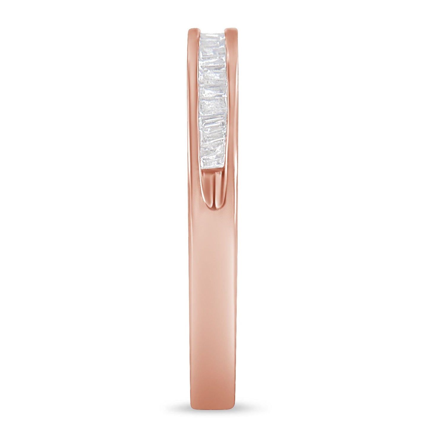 Anillo de banda apilable con diamantes engastados en canal de oro rosa de 10K sobre plata de ley .925 de 1/5 Cttw (color H-I, claridad I1-I2) - Talla 6 3/4