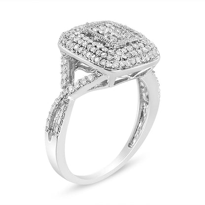 Anillo de plata esterlina .925 con diseño de racimo de diamantes de talla redonda de 1/2 quilate (I-J, I1-I2) - Talla 7