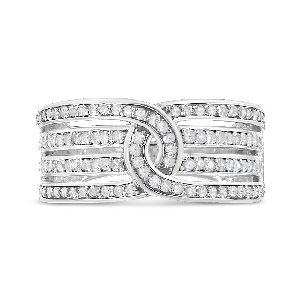 Anillo de plata de ley .925 con banda envolvente de varias filas de diamantes de 1/2 quilate (color I-J, claridad I3) - Talla 7