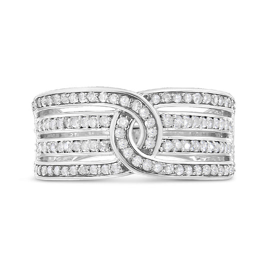 Anillo de plata de ley .925 con banda envolvente de varias filas de diamantes de 1/2 quilate (color I-J, claridad I3) - Talla 7