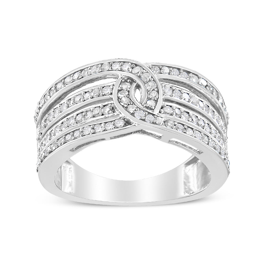 Anillo de plata de ley .925 con banda envolvente de varias filas de diamantes de 1/2 quilate (color I-J, claridad I3) - Talla 7