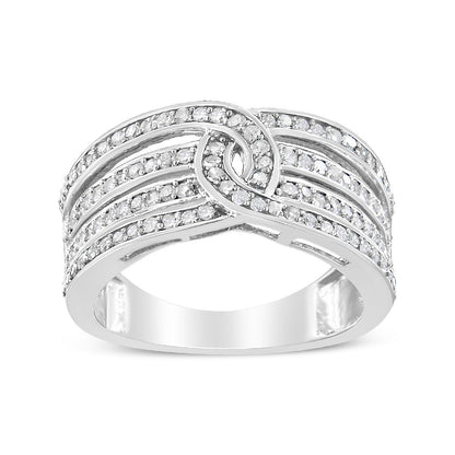 Anillo de plata de ley .925 con banda envolvente de varias filas de diamantes de 1/2 quilate (color I-J, claridad I3) - Talla 7