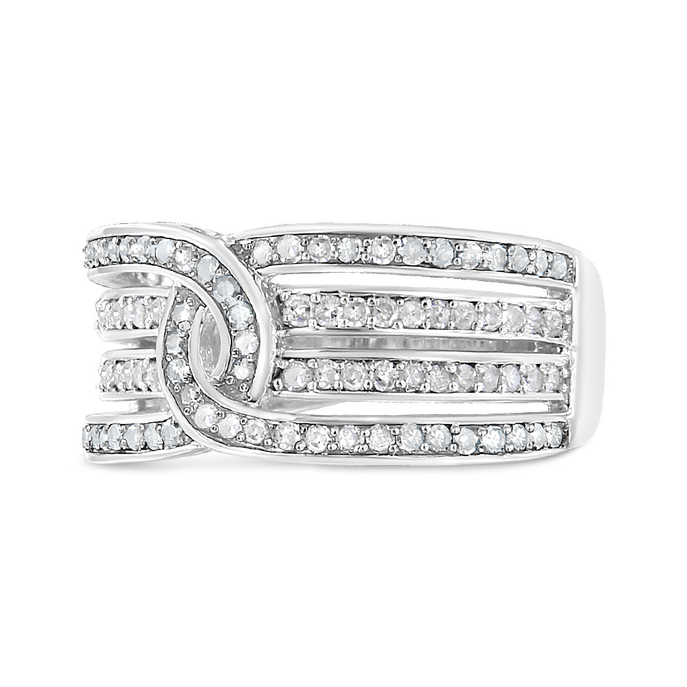 Anillo de plata de ley .925 con banda envolvente de varias filas de diamantes de 1/2 quilate (color I-J, claridad I3) - Talla 7