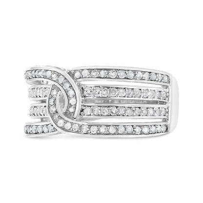 Anillo de plata de ley .925 con banda envolvente de varias filas de diamantes de 1/2 quilate (color I-J, claridad I3) - Talla 7
