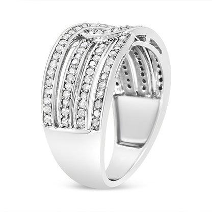 Anillo de plata de ley .925 con banda envolvente de varias filas de diamantes de 1/2 quilate (color I-J, claridad I3) - Talla 7