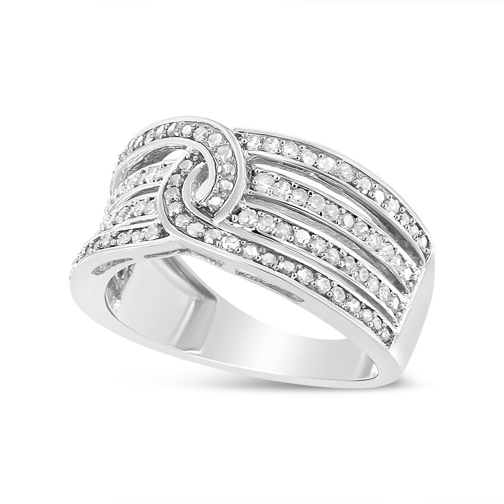 Anillo de plata de ley .925 con banda envolvente de varias filas de diamantes de 1/2 quilate (color I-J, claridad I3) - Talla 7
