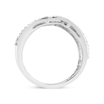 Anillo de plata de ley .925 con banda envolvente de varias filas de diamantes de 1/2 quilate (color I-J, claridad I3) - Talla 7
