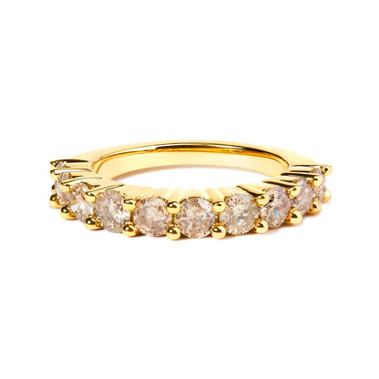 Anillo de aniversario de 10 piedras de oro amarillo de 14 quilates chapado en plata de ley .925 con diamantes de talla redonda brillante de 2,0 quilates (color J-K, claridad I1-I2) - Talla 6
