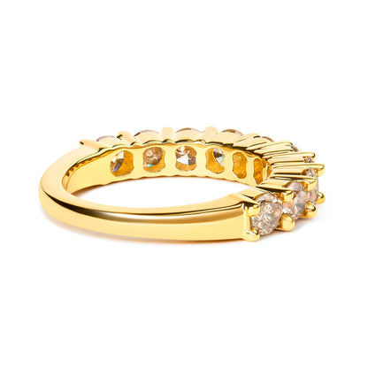 Anillo de aniversario de 10 piedras de oro amarillo de 14 quilates chapado en plata de ley .925 con diamantes de talla redonda brillante de 2,0 quilates (color J-K, claridad I1-I2) - Talla 6