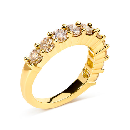 Anillo de aniversario de 10 piedras de oro amarillo de 14 quilates chapado en plata de ley .925 con diamantes de talla redonda brillante de 2,0 quilates (color J-K, claridad I1-I2) - Talla 6