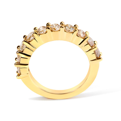 Anillo de aniversario de 10 piedras de oro amarillo de 14 quilates chapado en plata de ley .925 con diamantes de talla redonda brillante de 2,0 quilates (color J-K, claridad I1-I2) - Talla 6