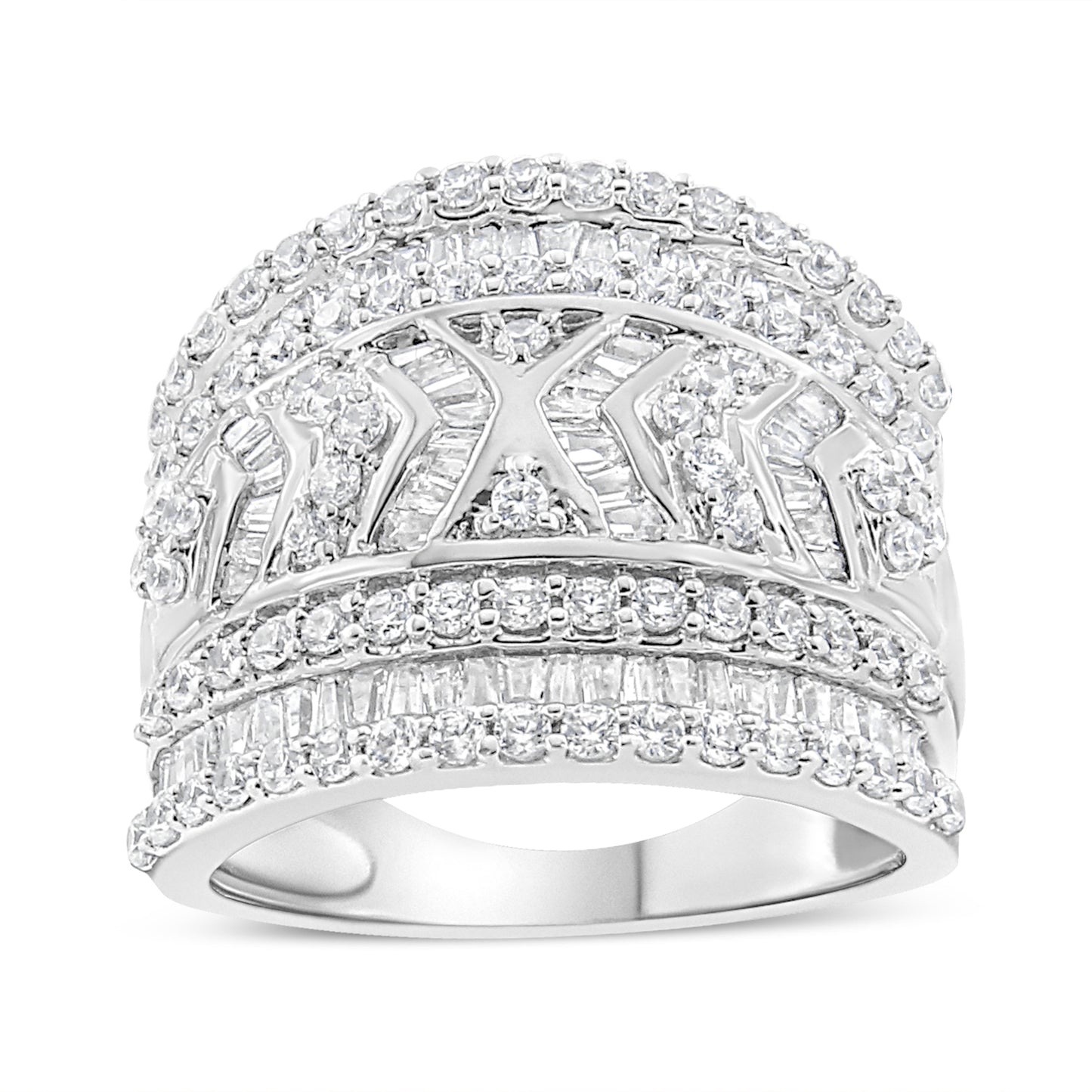 Anillo de banda de varias filas con borde de diamantes de 2,0 quilates de plata de ley .925 (color J-K, claridad I3) - Talla 7