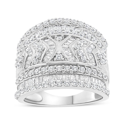 Anillo de banda de varias filas con borde de diamantes de 2,0 quilates de plata de ley .925 (color J-K, claridad I3) - Talla 7