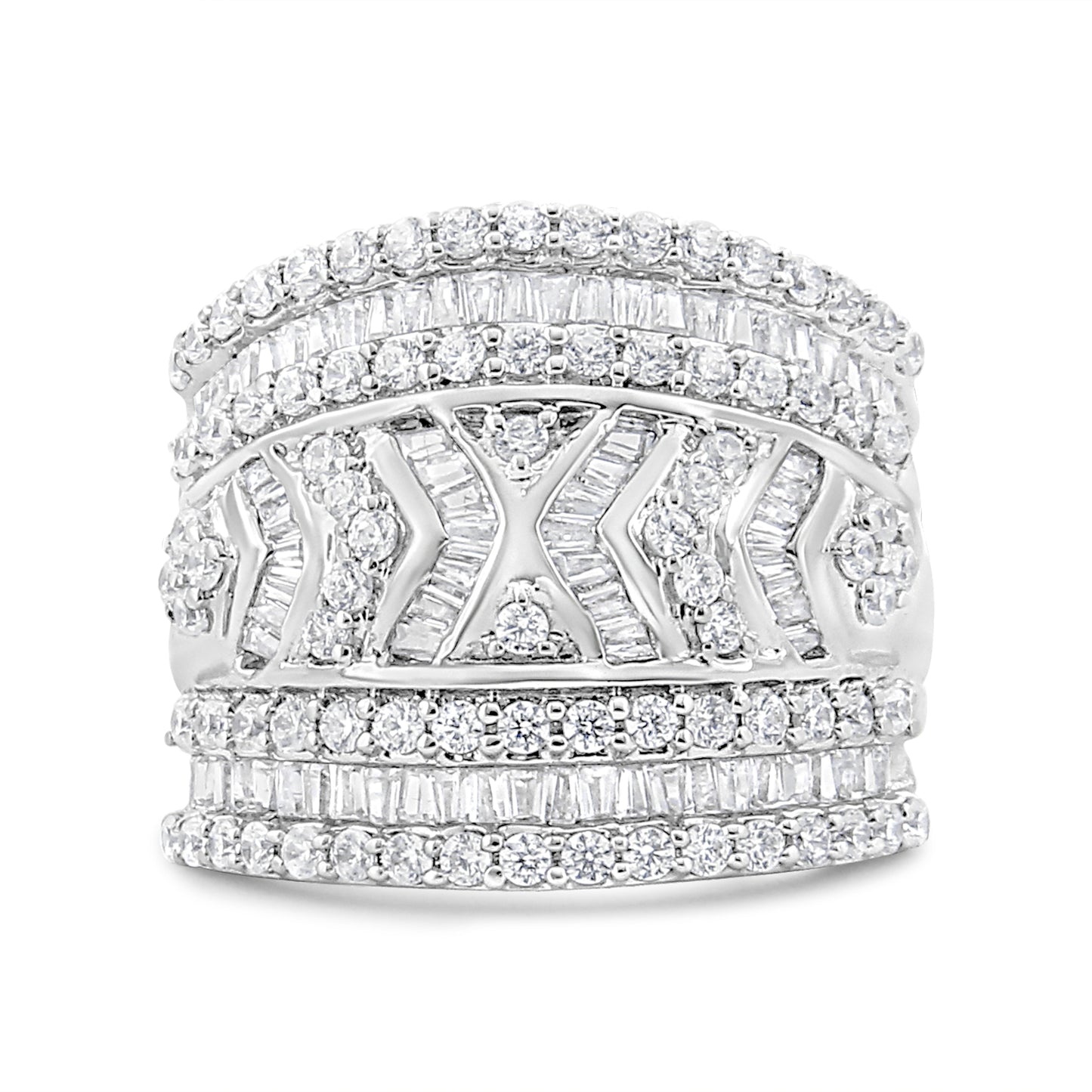 Anillo de banda de varias filas con borde de diamantes de 2,0 quilates de plata de ley .925 (color J-K, claridad I3) - Talla 7