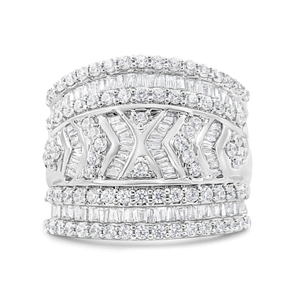 Anillo de banda de varias filas con borde de diamantes de 2,0 quilates de plata de ley .925 (color J-K, claridad I3) - Talla 7