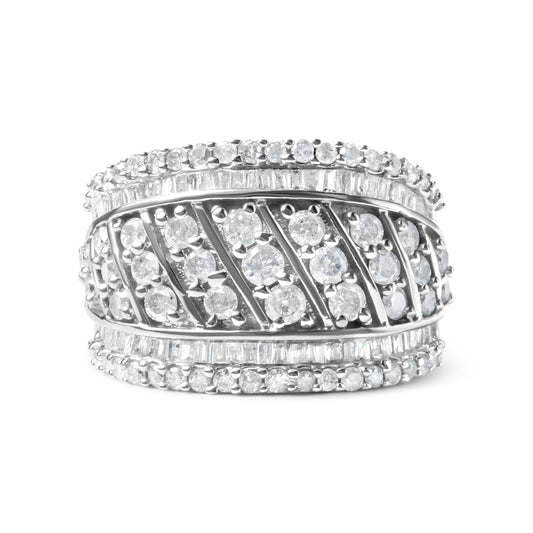 Anillo de cóctel de plata de ley .925 con diamantes de 2.00 quilates y múltiples filas (color H-I, claridad I2-I3) - Talla de anillo 7