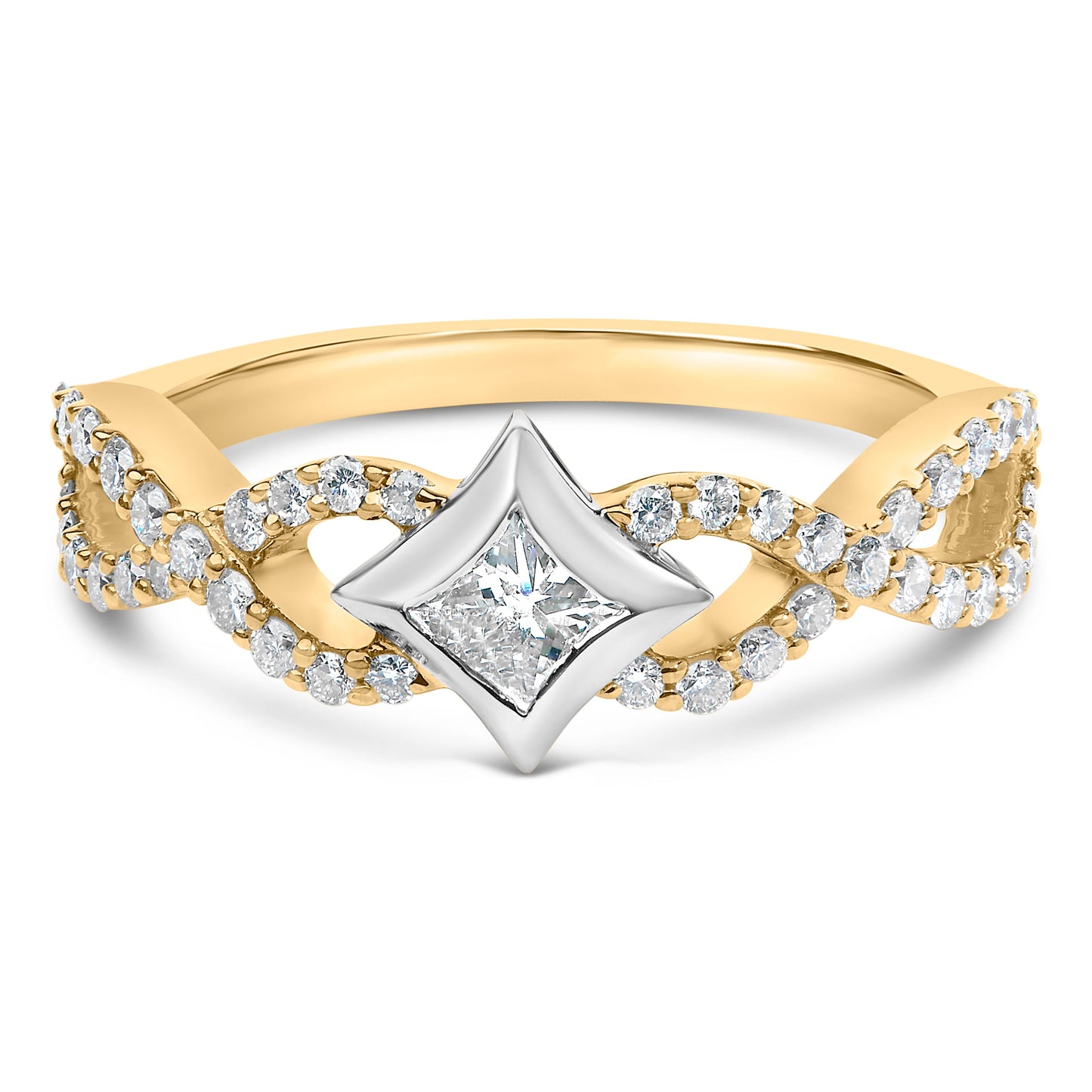 Anillo de oro de 10K bicolor con diamante de 5/8 Cttw en forma de cometa y vástago trenzado (color H-I, claridad SI2-I1)